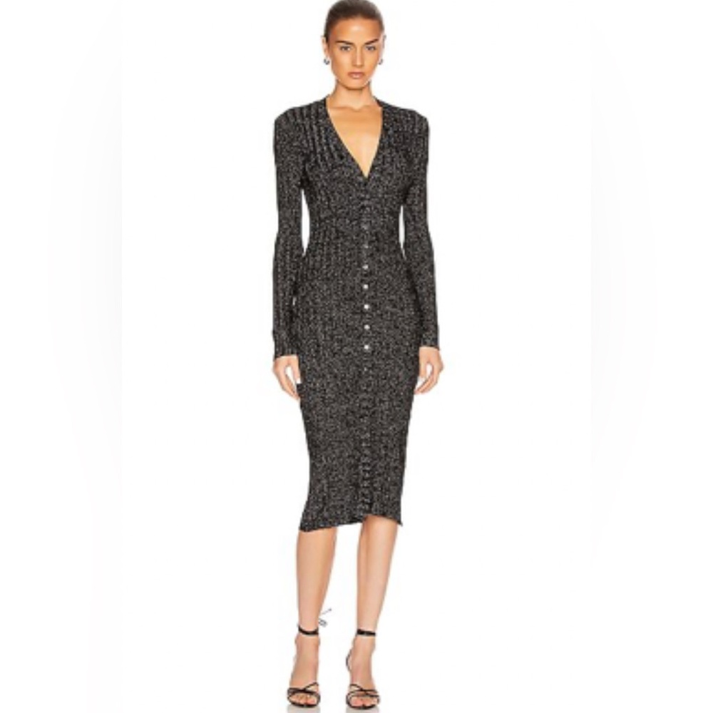 Enza Costa lurex sweater rib cardigan midi dress in BLACK/SILVER
